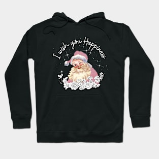 Cute pink Santa with vintage white flowers says I wish you happiness. Hoodie